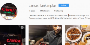 The banner of the @canrasrilankanplus Instagram page with an icon of the storefront sign and a short bio about the location and account purpose for HIST 483